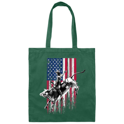 American Flag, Rodeo Bull Rider American Flag Patriotic Cowboys, Best Cowboy Canvas Tote Bag