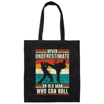 Martial Art, Never Underestimate, An Old Man Who Can Roll, Retro Taekwondo Canvas Tote Bag