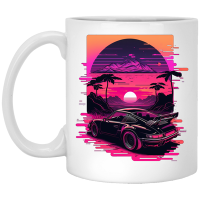 Race Car, Car Lover, Racing Car In Neon, Best Car Gift, Car On Race White Mug