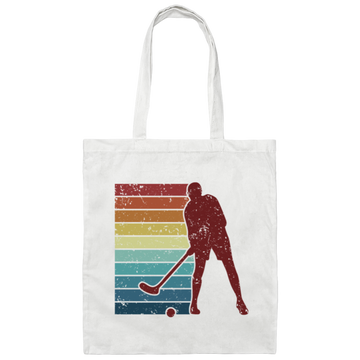 Retro Hockey Player, Field Hockey Indoor Hockey Canvas Tote Bag