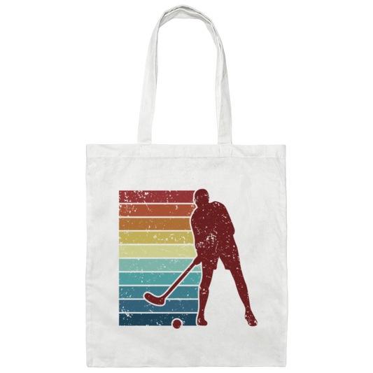 Retro Hockey Player, Field Hockey Indoor Hockey Canvas Tote Bag