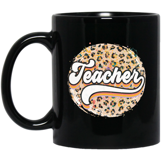 Teacher, Leopard Teacher, Baseball, Leopard Baseball Black Mug