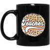 Teacher, Leopard Teacher, Baseball, Leopard Baseball Black Mug