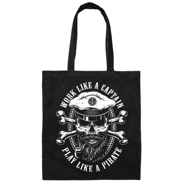 Work Like A Captain, Play Like A Pirate, Retro Pirate Silhouette Canvas Tote Bag