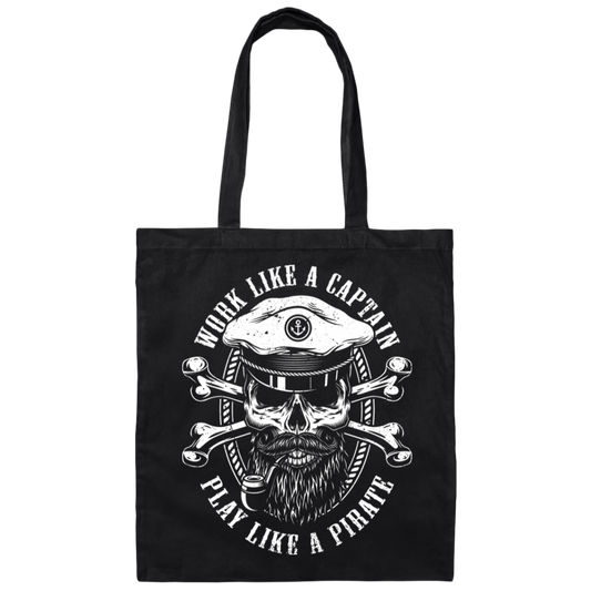 Work Like A Captain, Play Like A Pirate, Retro Pirate Silhouette Canvas Tote Bag