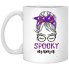 Spooky Mama, Halloween Party, Messy Buns Halloween White Mug