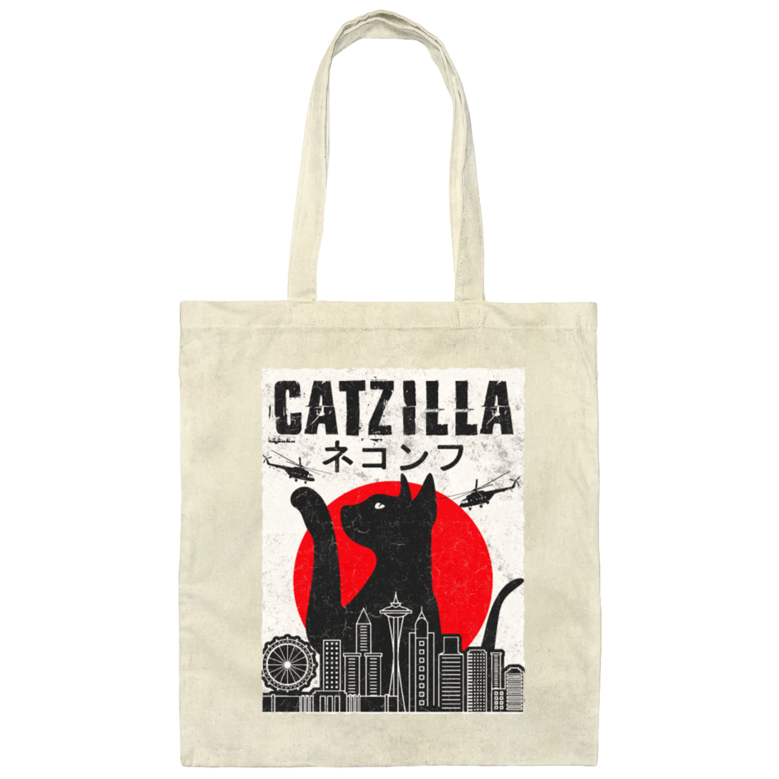 Anime Catzilla, Kawaii Cat Japanese Tokyo Canvas Tote Bag