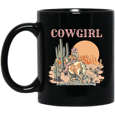 Cowboy Lover Gift, Cowgirl Life In Desert, Long Live Cowgirl Black Mug