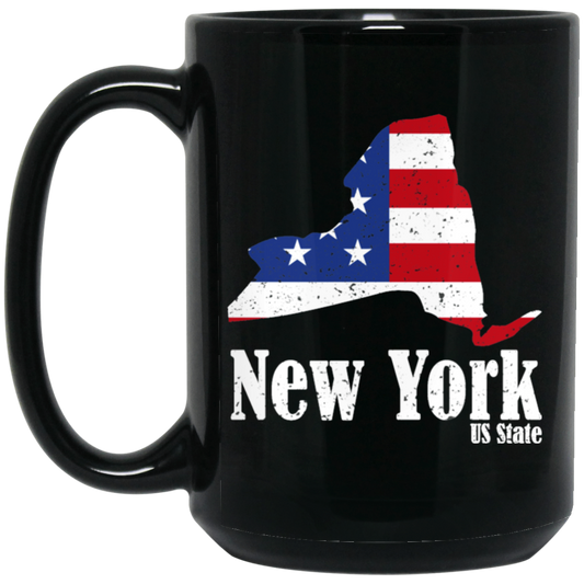 New York Lover, American Flag, 4th Of July, Patriotic Gift, Love New York Black Mug