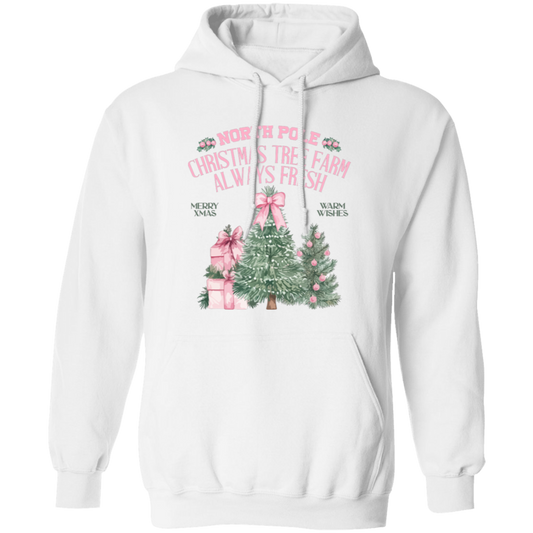 North Pole, Christmas Tree Farm Always Fresh, Merry Xmas, Warm Wishes Christmas Pullover Hoodie