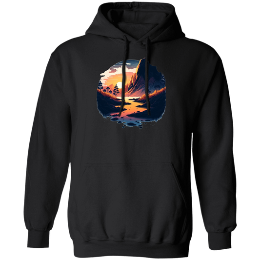 Simple Picture Of Sunset With Rock And River, Best Landscape Gift Pullover Hoodie