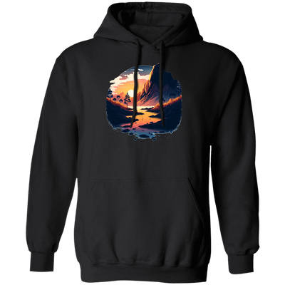 Simple Picture Of Sunset With Rock And River, Best Landscape Gift Pullover Hoodie