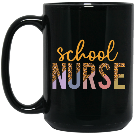 School Nurse, Leopard Nurse, Love Nurse, Leopard School Black Mug