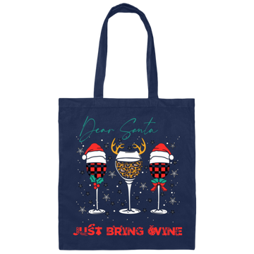 Dear Santa, Just Bring Wine, Caro Pattern, My Christmas Canvas Tote Bag