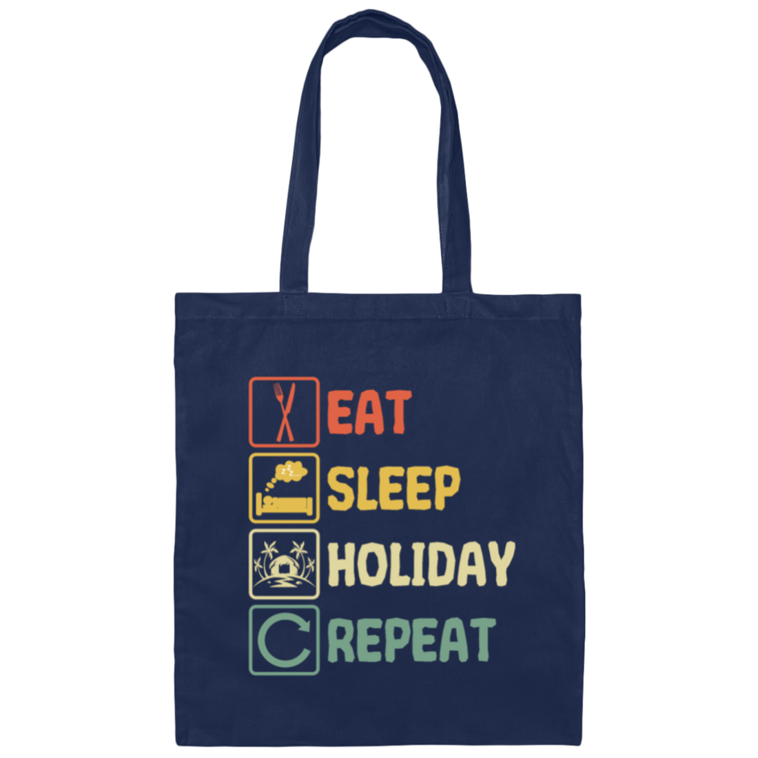 Funny Holiday Travel Eat Sleep Repeat Retro Style Canvas Tote Bag