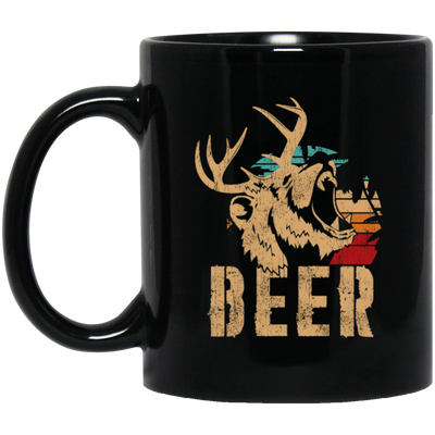 Bear And Deer, Big Roaring Vintage, Retro Wild Animal, Beer Mix Deer Black Mug