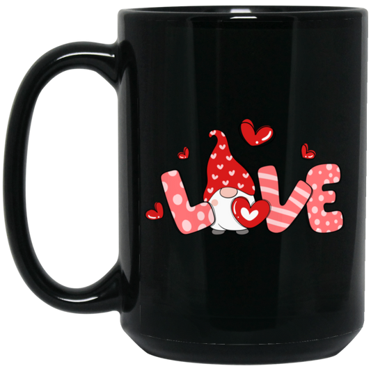 Love Gnome, Love You, Valentine Gnome, Cute Love, Valentine's Day, Trendy Valentine Black Mug