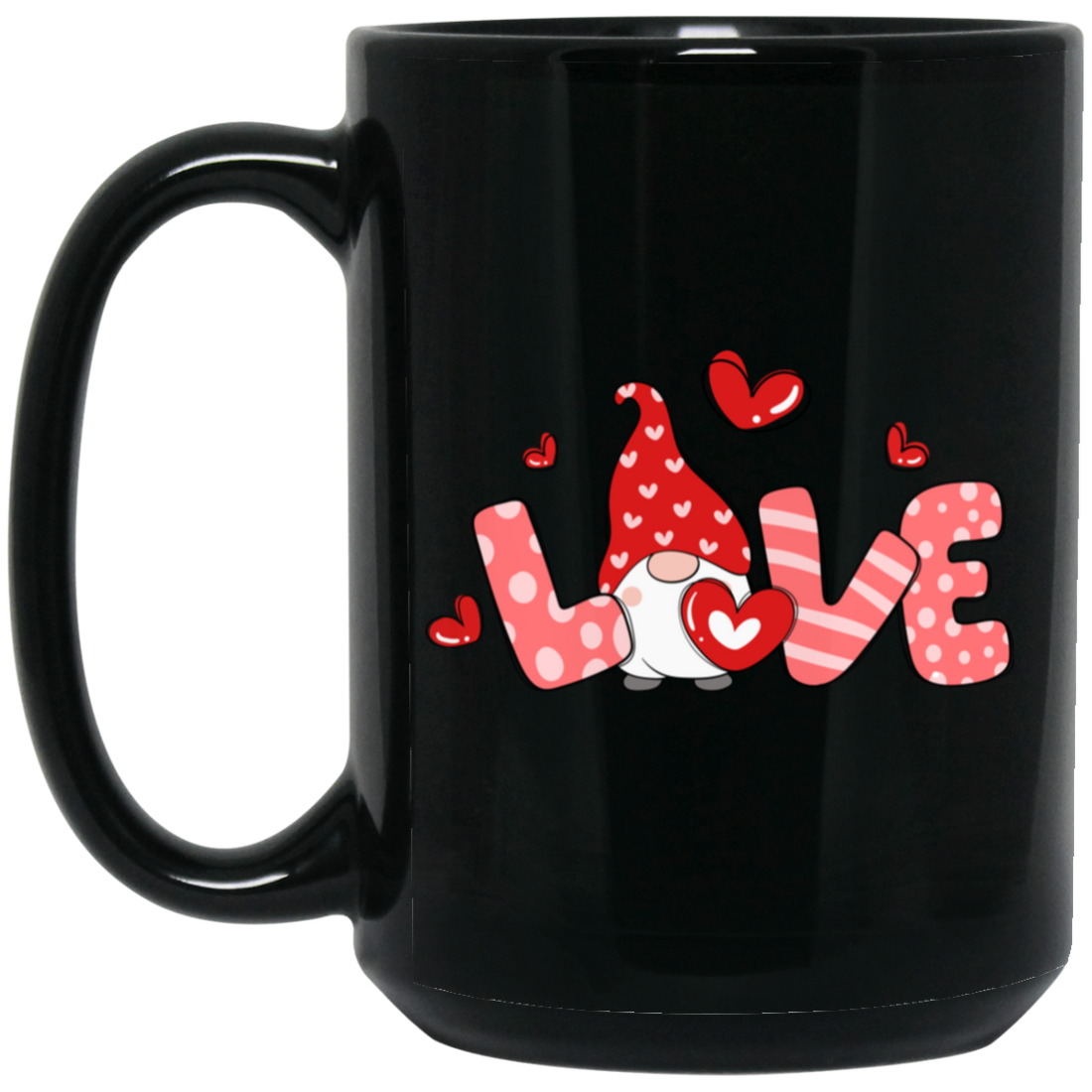 Love Gnome, Love You, Valentine Gnome, Cute Love, Valentine's Day, Trendy Valentine Black Mug