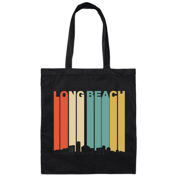Retro Style Long Beach California Skyline Canvas Tote Bag