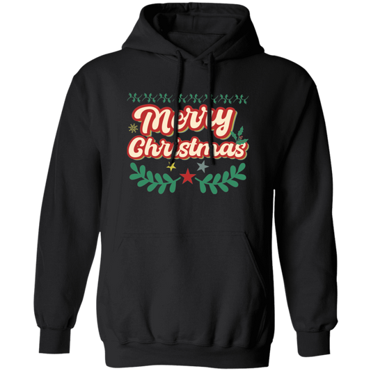 Merry Christmas, Xmas Pattern, 3D Text Christmas, Merry Christmas, Trendy Christmas Pullover Hoodie