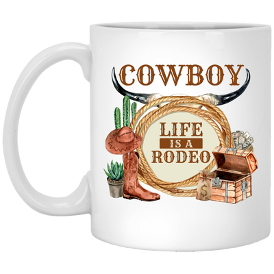 Cowboy Design, Retro Life Is A Rodeo, Love Cowboy Life White Mug
