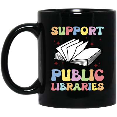 Support Public Libraries, Love Read, Groovy Bookworm Black Mug