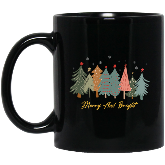 Merry And Bright, Christmas Tree, Merry Christmas Black Mug