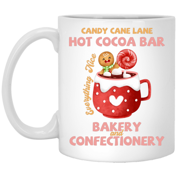 Candy Cane Lane Hot Cocoa Bar, Bakery And Confectionery, Merry Christmas, Trendy Christmas White Mug