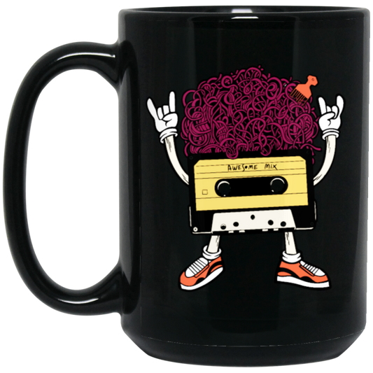 Funny Music, Cassette With Cool Hair And Comb, Lovely Cassette, Best Gift Black Mug