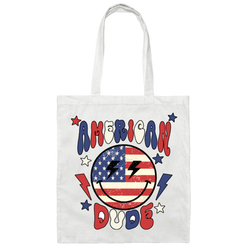 American Dude, Proud Of America, American Smile, Retro American Canvas Tote Bag