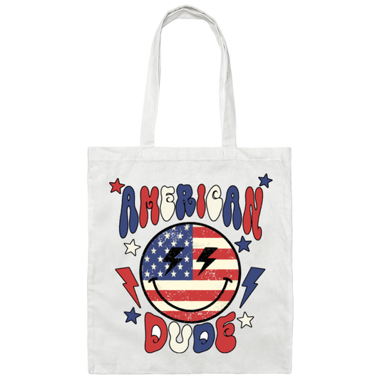 American Dude, Proud Of America, American Smile, Retro American Canvas Tote Bag