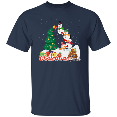 Christmas Tree, Snowman Build Xmas Tree, Snowman Family, Merry Christmas, Trendy Christmas Unisex T-Shirt