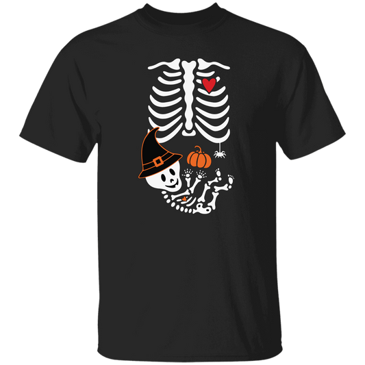 Skeleton Play Pumpkin, Happy Halloween, Lungs Bones, Skeleton Wear Witch Hat Unisex T-Shirt