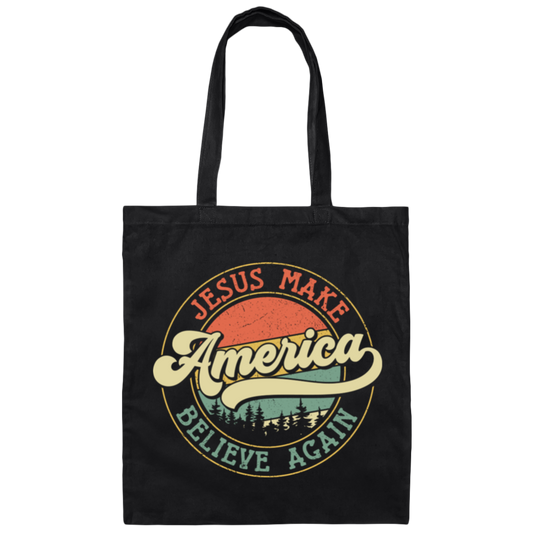 Jesus Make America Believe Again, Retro America Canvas Tote Bag