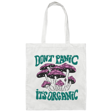 Don't Panic, It's Organic, Mushroom Bushes, Purple Mushrom Canvas Tote Bag