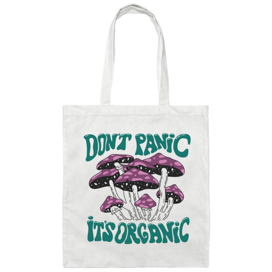 Don't Panic, It's Organic, Mushroom Bushes, Purple Mushrom Canvas Tote Bag