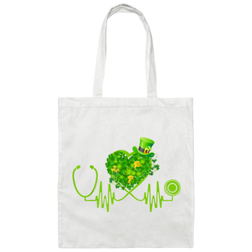 Shamrock Gift Irish Nurse St Patricks Day Stethoscope Heartbeat Canvas Tote Bag