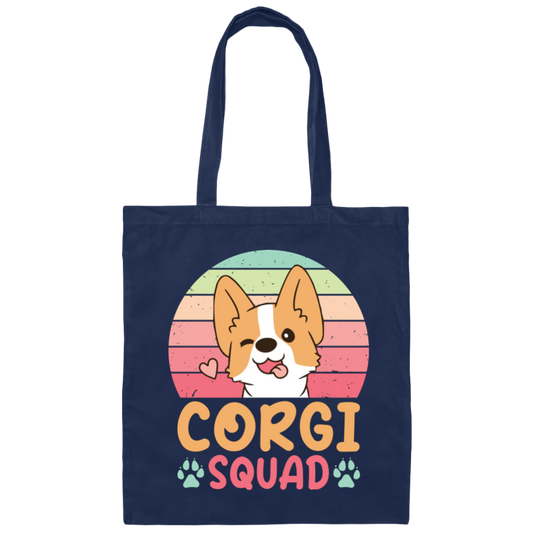 Corgi Squad, Retro Corgi, Groovy Corgi, Lovely Corgi Canvas Tote Bag