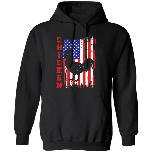 Chicken Silhouette, American Chicken, American Flag Pullover Hoodie