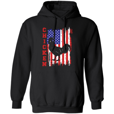 Chicken Silhouette, American Chicken, American Flag Pullover Hoodie