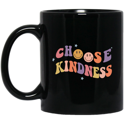 Retro Happy Face, Choose Kindness, Men Women Positive Black Mug