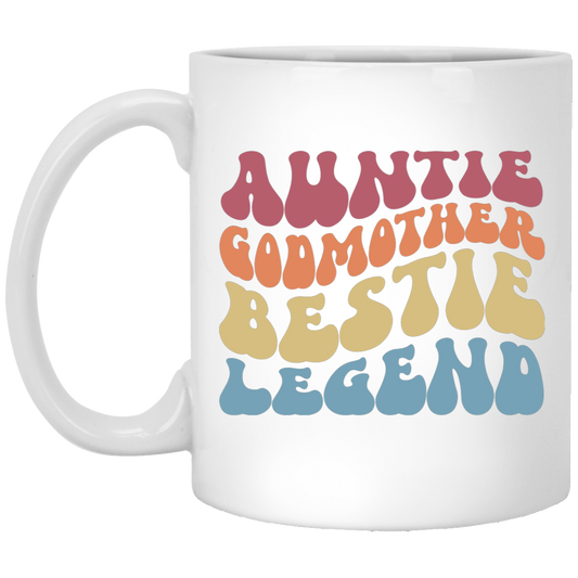 Auntie Godmother Bestie Legend, Retro Mother Gift White Mug