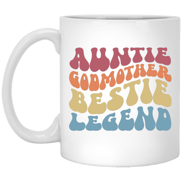 Auntie Godmother Bestie Legend, Retro Mother Gift White Mug