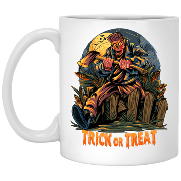 Trick Or Treat, Man Hold Axe, Halloween Night White Mug