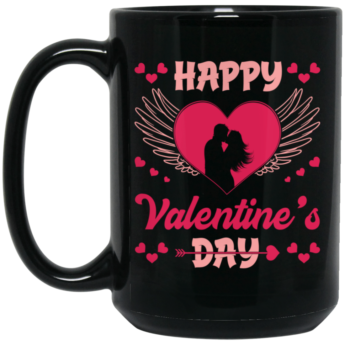 Happy Valentine's Day, Heart Swings, Pink Valentine Black Mug