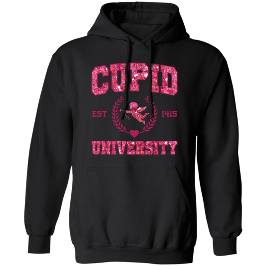 Cupid University, Est 1415, Pink Glitter Cupid, Glitter Valentine, Valentine's Day, Trendy Valentine Pullover Hoodie