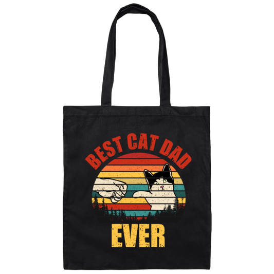Best Cat Dad Ever, Daddy Kitten, Meow Gift, Cute Cat, Retro Cat Canvas Tote Bag