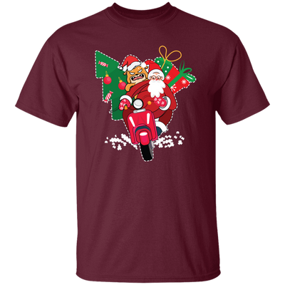 Santa With Angry Dog, Santa Ride Motorbike, Love Christmas, Merry Christmas, Trendy Christmas Unisex T-Shirt