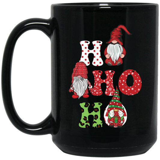 Ho Ho Ho, Xmas Gnome, Merry Christmas, Cute Gnome Black Mug