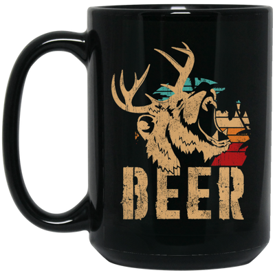 Bear And Deer, Big Roaring Vintage, Retro Wild Animal, Beer Mix Deer Black Mug